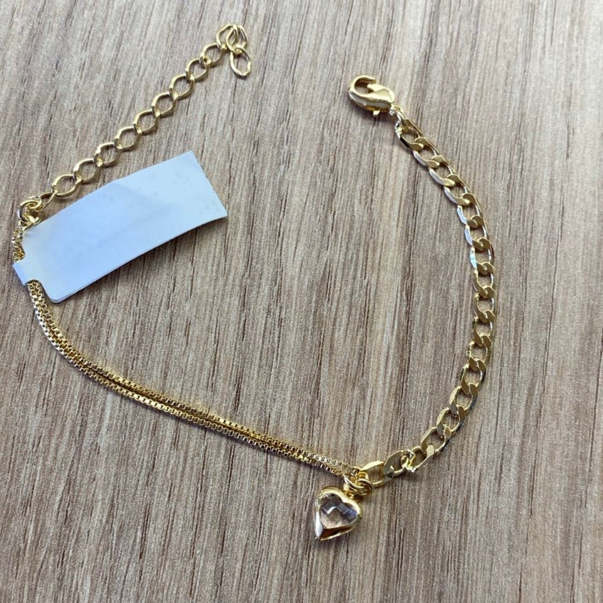 Pulseira Duo Coração Cristal banhada a ouro