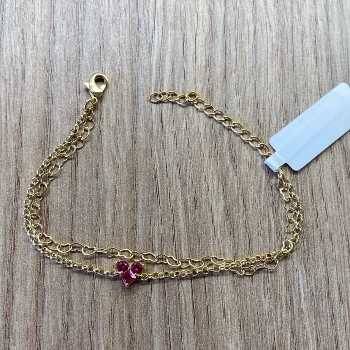 Pulseira Dupla Corações com Ponto de Luz Rosa