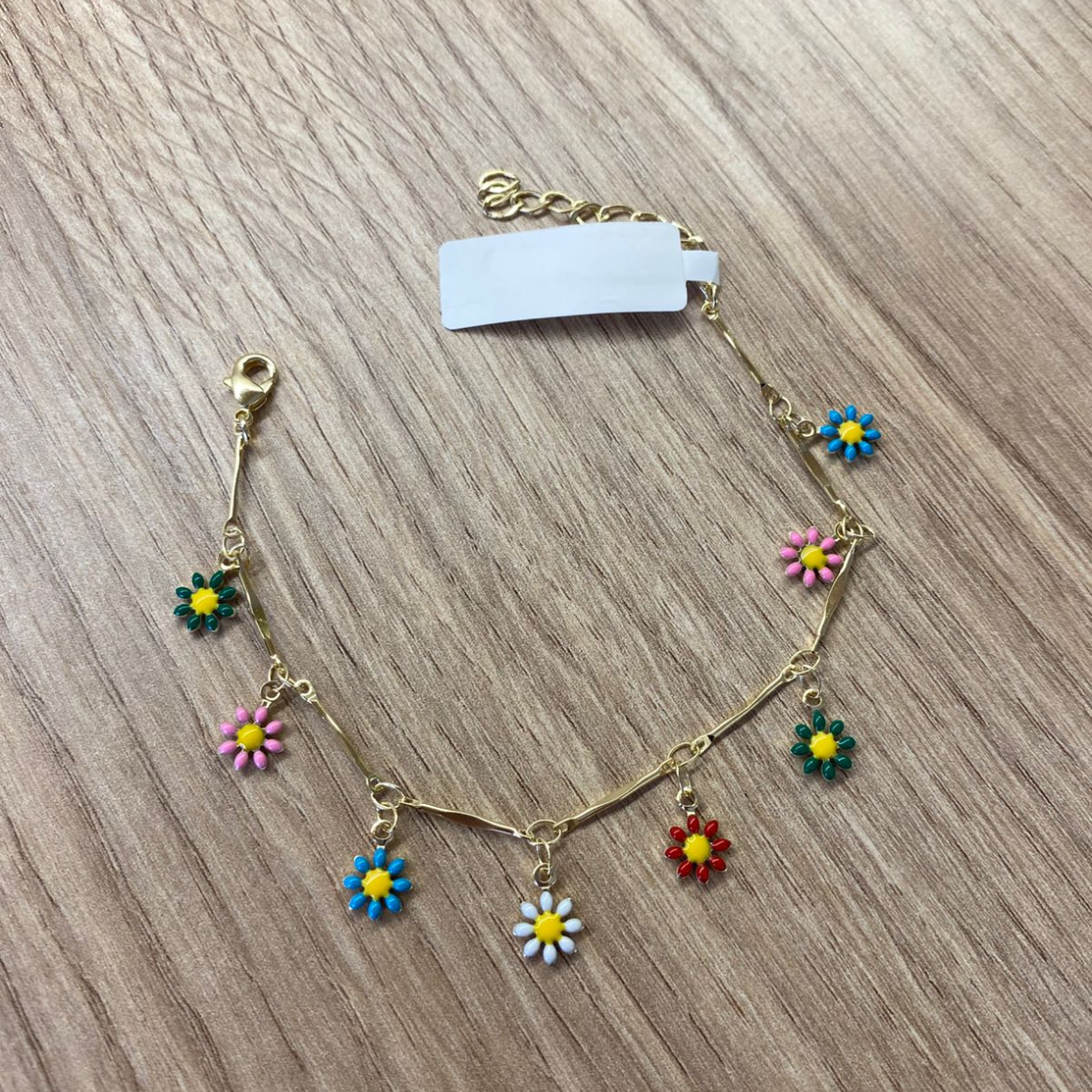 Pulseira Margaridas Coloridas Banhada a Ouro