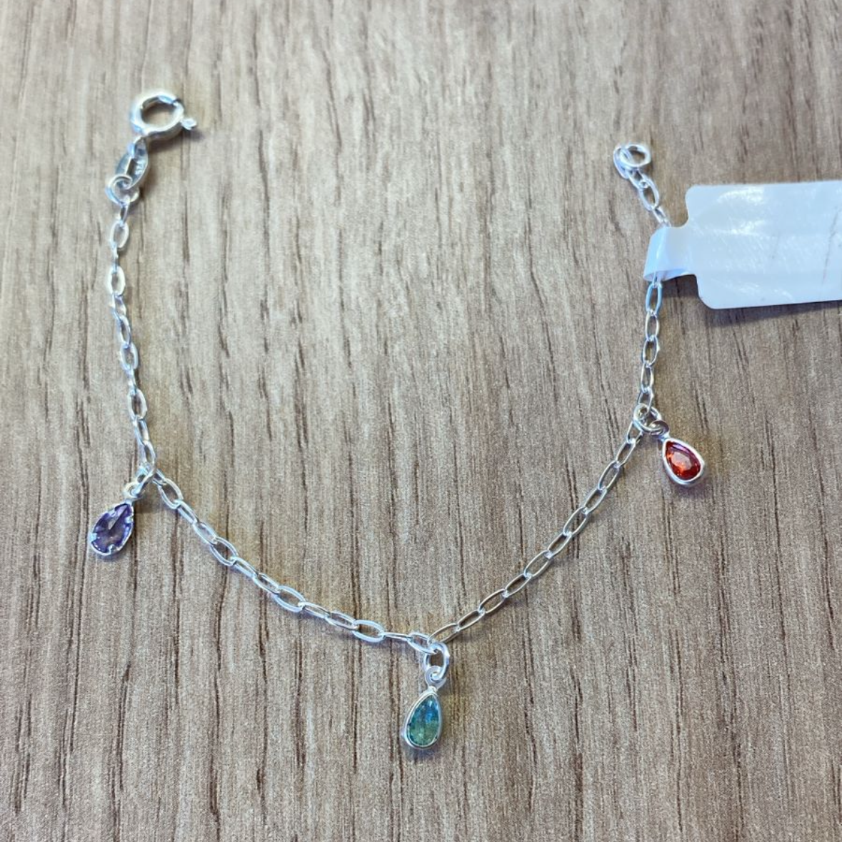 Pulseira Gotas Coloridas em Prata 925 – Infantil-14 cm