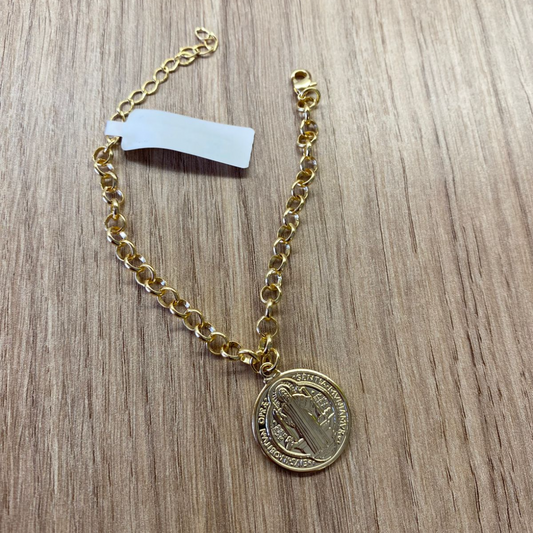 Pulseira Elo Português São Bento Banhada a Ouro