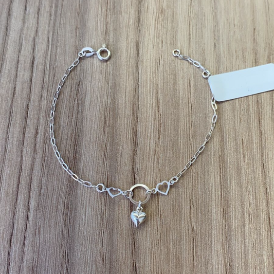 Pulseira Corações com Pingente Central em Prata 925