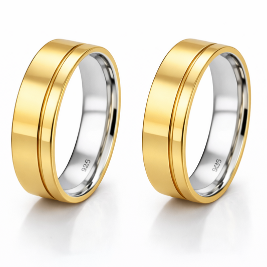 Aliança de Moeda Antiga Reta com um friso– 6mm (Par)