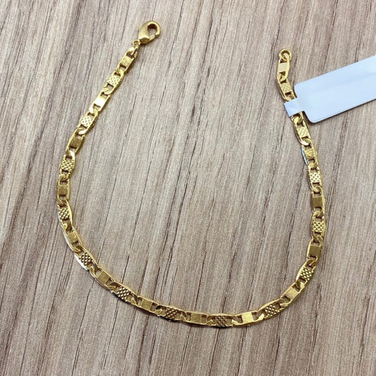 Pulseira Masculina Banhada a Ouro Modelo Elos Trabalhados Texturizados