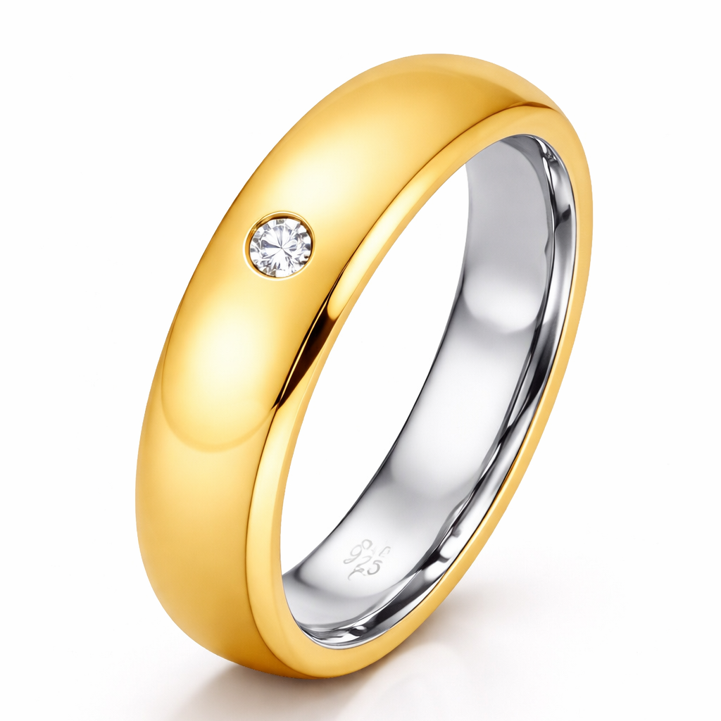 Aliança Moeda Antiga 5mm Meia Cana com Zircônia – Revestida em Prata 925