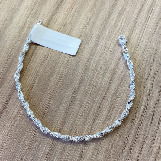 Pulseira Elo Brilho Texturizado em Prata 925 – 18cm