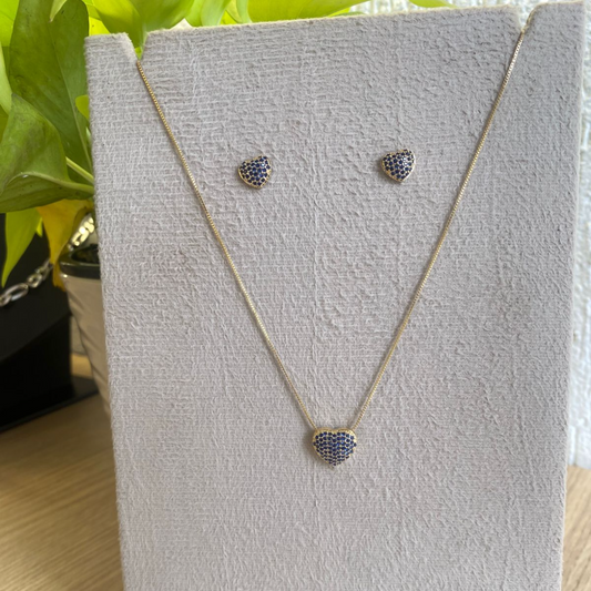 Conjunto Coração cravejado com zircônia azul Lumini