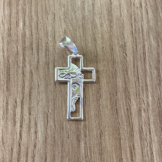 Pingente Cruz com Face de Cristo em Prata 925
