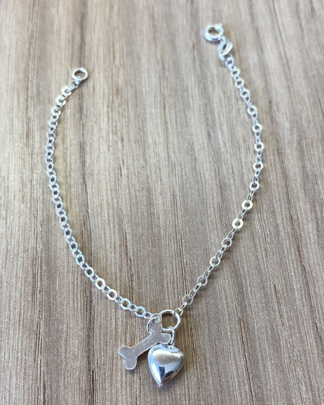 Pulseira Pet Coração e Osso em Prata 925 – 18cm