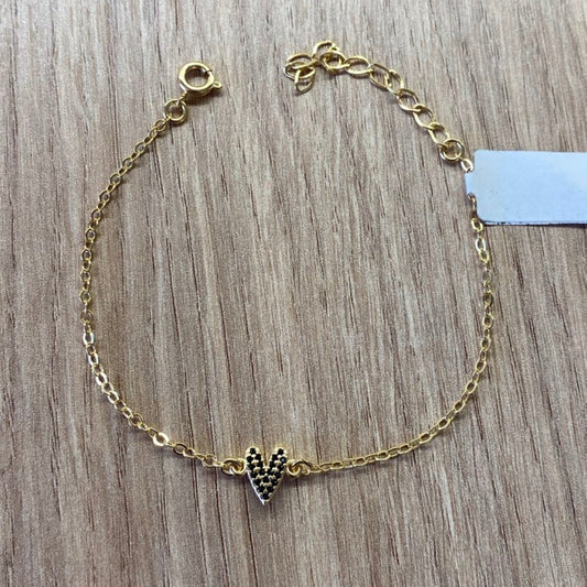 Pulseira Coração Cravejado Banhada a Ouro