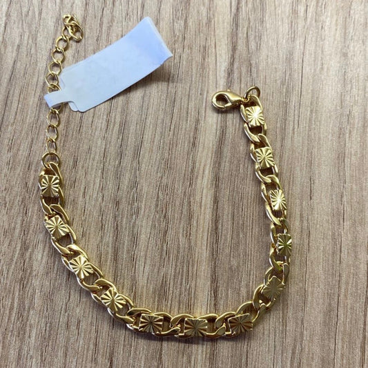 Pulseira Elos Trabalhados com Detalhe Raiado Banhada a Ouro