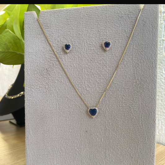 Conjunto Coração Zircônia Azul Lumini