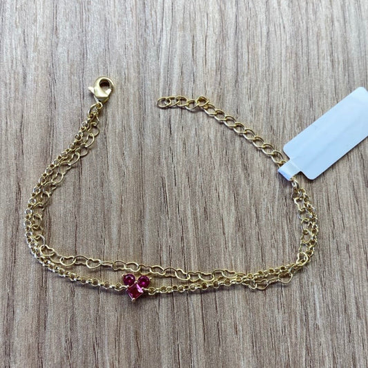 Pulseira Dupla Corações com Ponto de Luz Rosa