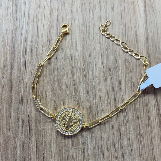 Pulseira São Bento Elo Cartier com Zircônias banhada a ouro