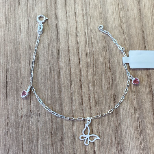 Pulseira Borboleta com Corações em Prata 925