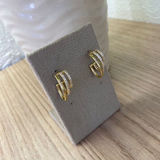 Brinco Argola Tripla Cravejada Banhado a Ouro