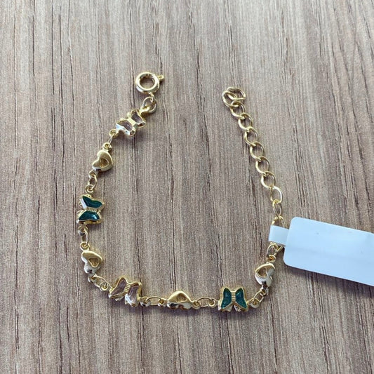Pulseira Infantil Borboletas e Corações Coloridos 14 cm